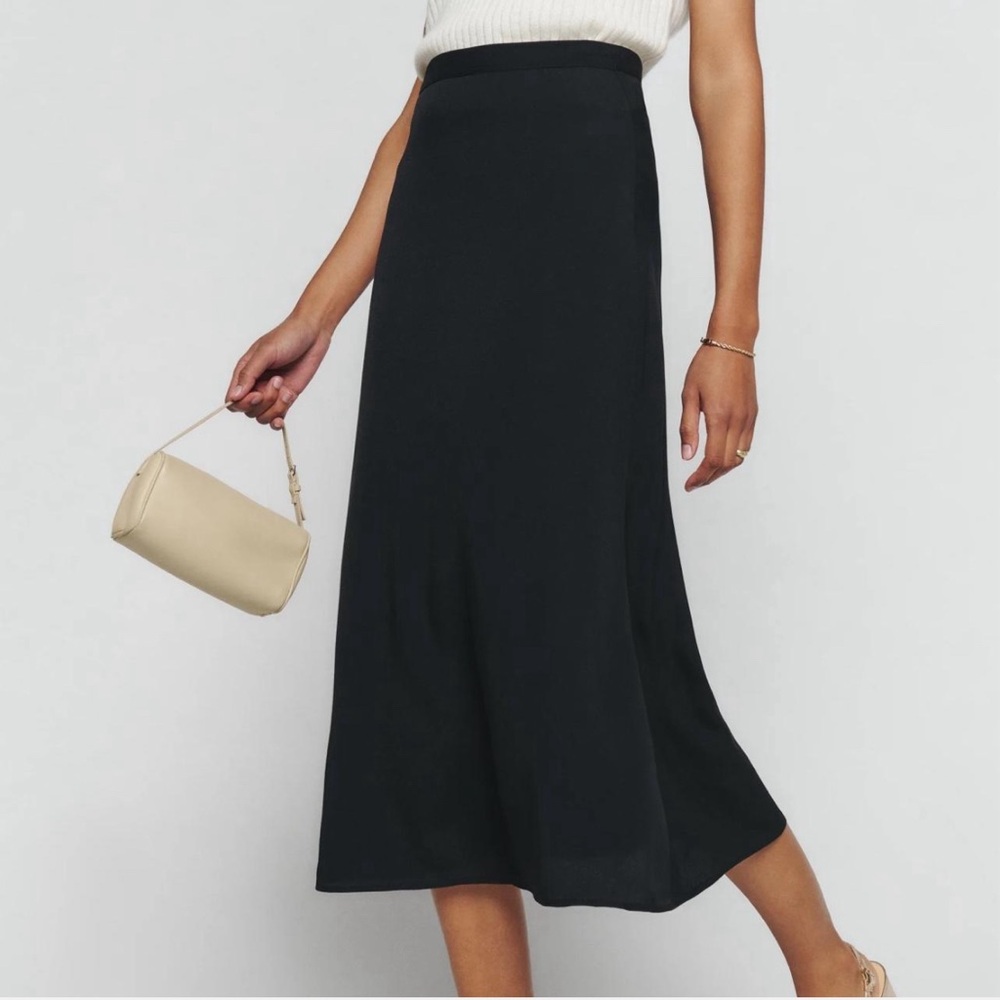 Reformation bea skirt black bias cut high rise midi skirt size 4